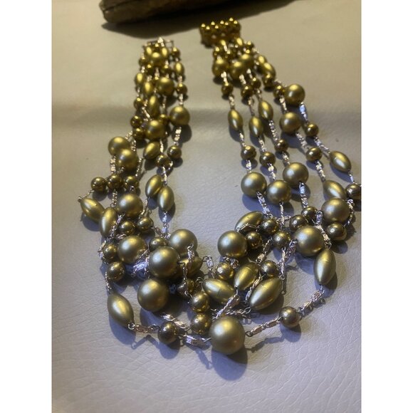 Vintage Classic Multi 4 Strand Gold Tone Beaded Necklace Box Ornate Clasp - Picture 11 of 12